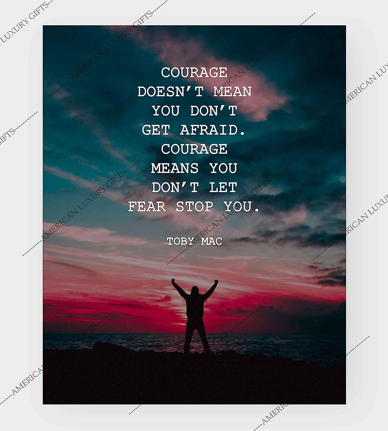 Courage Means You Don't Let Fear Stop You-Toby Mac Quotes Wall Art-8 x 10" Purple Sunset Typographic Poster Print-Ready to Frame. Inspirational Home-Studio-Office Decor. Perfect Life Lesson!