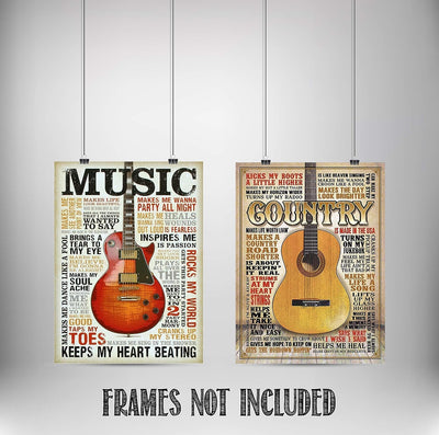 All Music- Country- Guitar Lovers Quotes Wall Art Set (2) 8 x 10's Funny Wall Print- Ready To Frame-Typography Print of Fun Music Sayings. Home- Office- Bar Decor. Perfect Gift for All Music Fans.