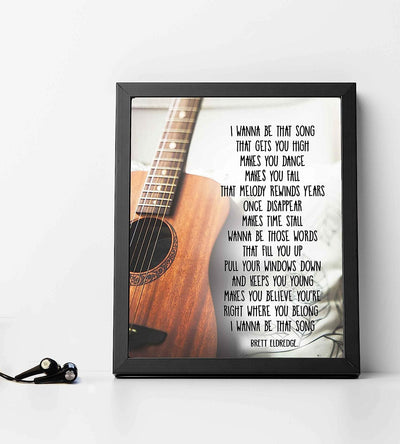 I Wanna Be That-Brett Eldredge Song Lyric Art-8 x 10" Lyrical Wall Sign-Ready to Frame. Country Music Poster Print w/Guitar Image. Ideal Home-Studio-Bar-Cave Decor. Perfect for Country Music Fans!