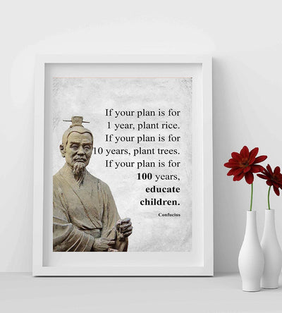 If Your Plan Is For 100 Years-Educate Children Confucius Quotes Wall Art -8 x 10" Motivational Poster Print-Ready to Frame. Inspirational Home-Office-School-Study Decor. Great Gift of Motivation!