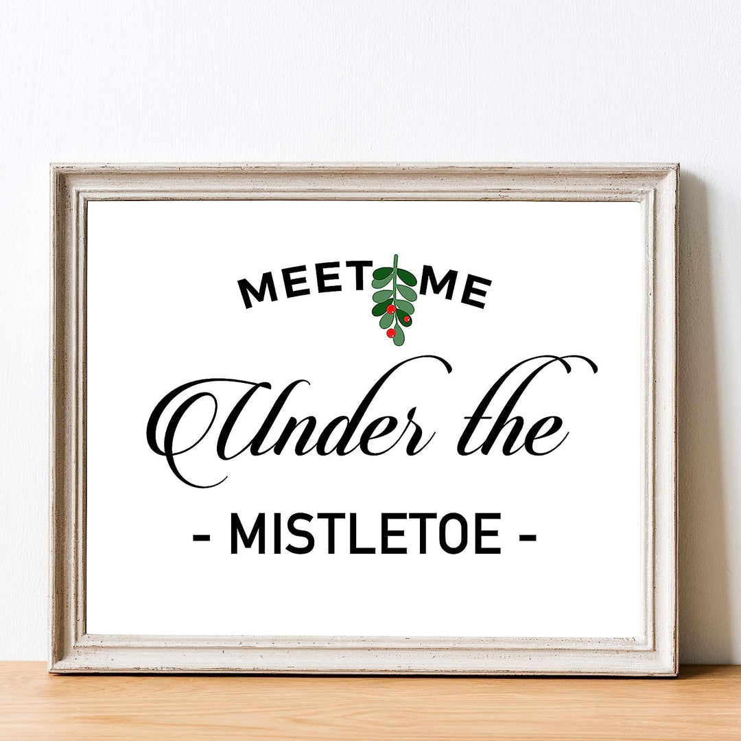 Meet Me Under the Mistletoe Christmas Decor Wall Art -14 x 11" Festive Holiday Print-Ready to Frame. Home-Kitchen-Farmhouse-Christian Decor. Perfect Welcome Sign &amp; Winter Decoration! Great Gift!