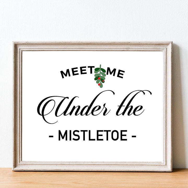Meet Me Under the Mistletoe Christmas Decor Wall Art -14 x 11" Festive Holiday Print-Ready to Frame. Home-Kitchen-Farmhouse-Christian Decor. Perfect Welcome Sign &amp; Winter Decoration! Great Gift!