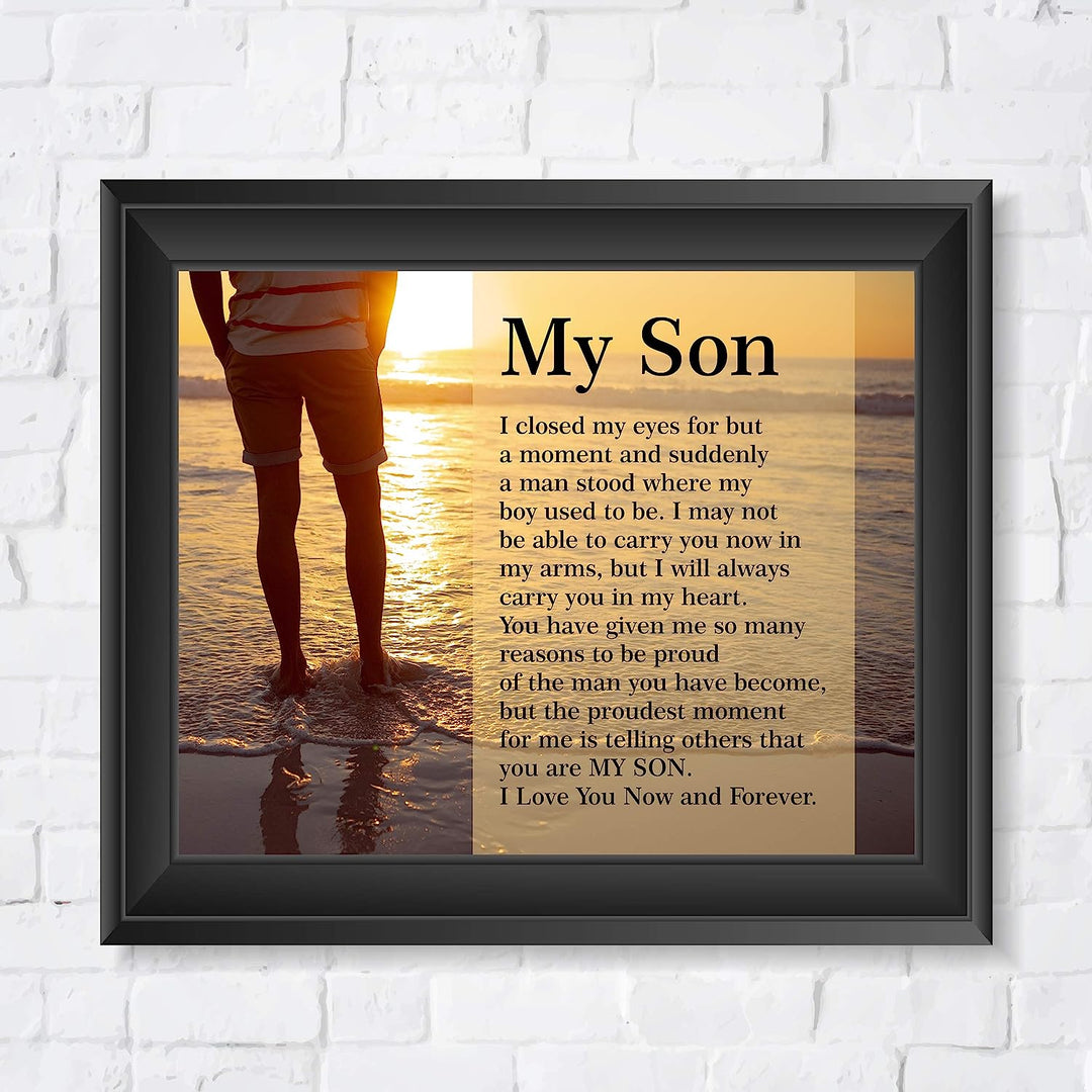 My Son-Love You Now &amp; Forever Inspirational Family Wall Art -10 x 8" Modern Typographic Beach Sunset Print-Ready to Frame. Loving, Heartfelt Message for All Sons. Great Wedding-Graduation Gift!