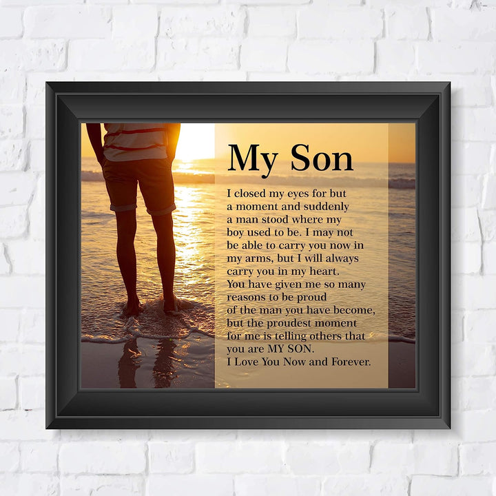 My Son-Love You Now &amp; Forever Inspirational Family Wall Art -10 x 8" Modern Typographic Beach Sunset Print-Ready to Frame. Loving, Heartfelt Message for All Sons. Great Wedding-Graduation Gift!