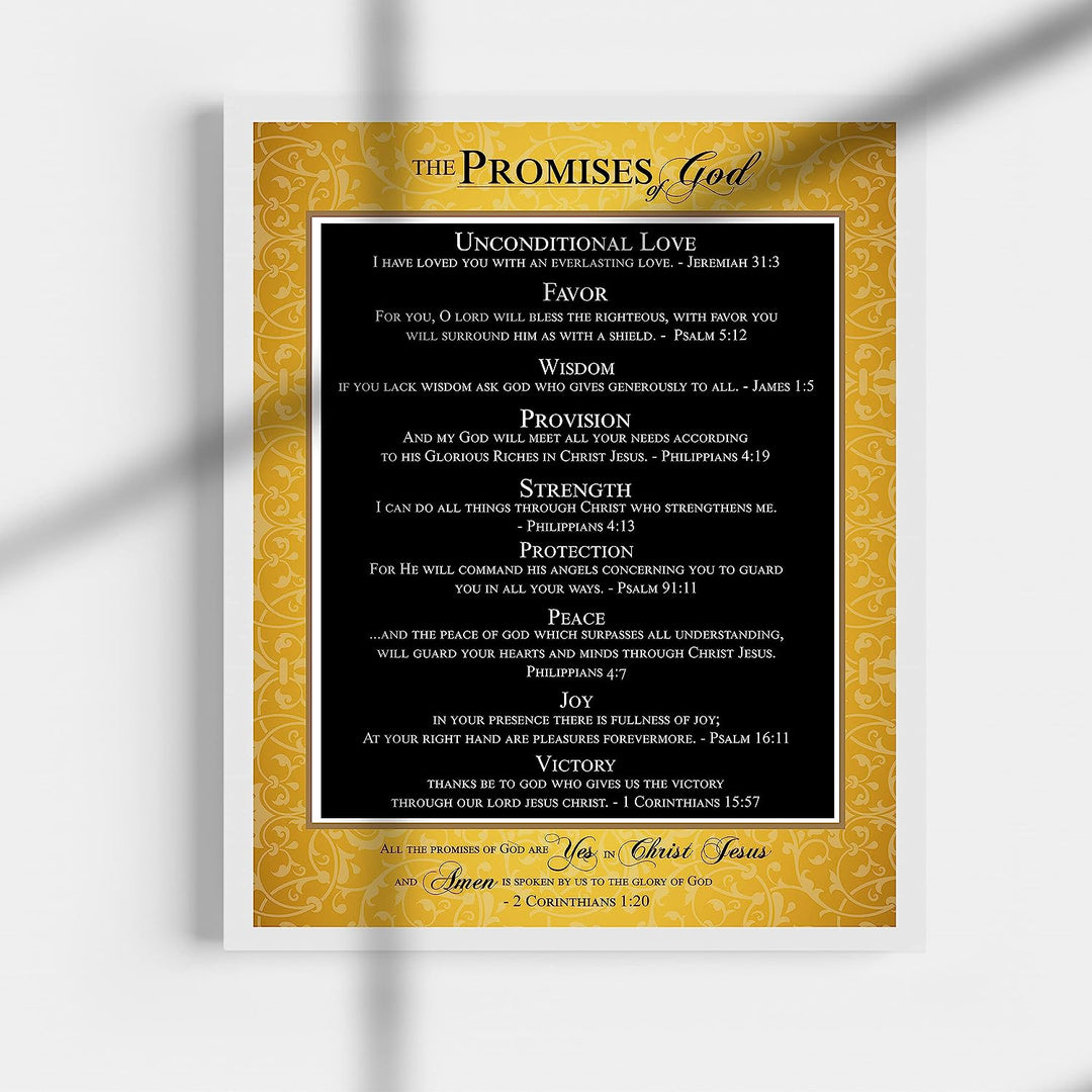 The Promises of God-Bible Verse Wall Art Sign -11 x 14" Scripture Wall Print-Ready to Frame. Inspirational Home-Office-Church Decor. Great Religious Gift. Perfect Reminders of God&