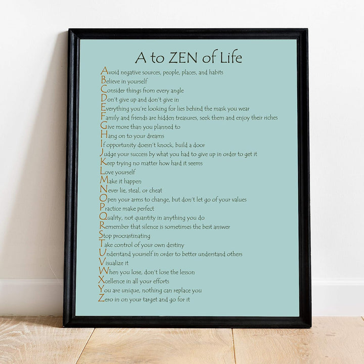 A to Zen of Life Spiritual Wall Art Sign-11 x 14" Inspirational Typographic Poster Print-Ready to Frame. Positive Decor for Home-Office-Spa-Yoga-Meditation. Great Motivational Gift for Mindfulness!