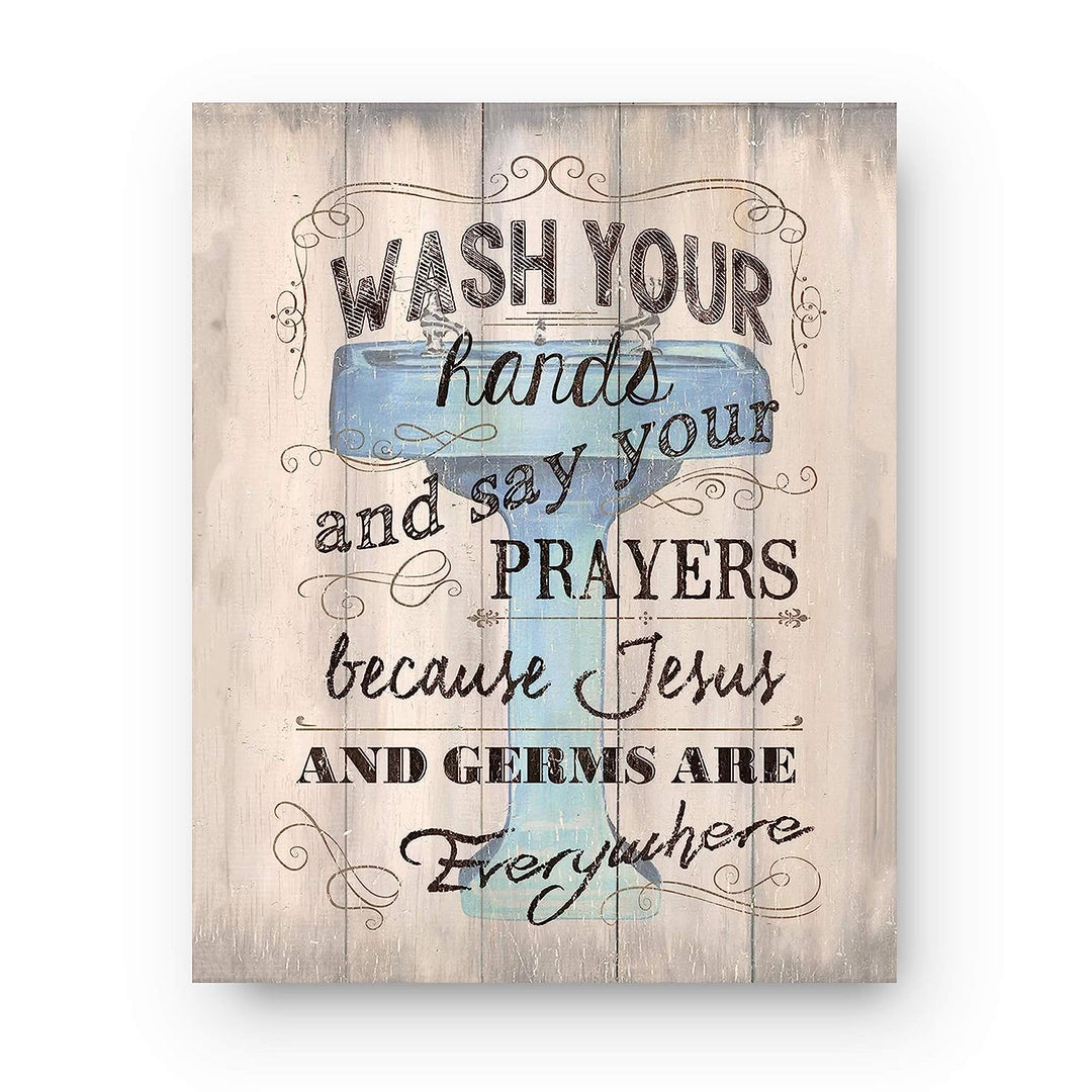 Bathroom"Humor" Funny Bathroom Decor Set (3) 8 x10"s Wall Decor. Rustic, Distressed Wall Prints-Ready To Frame."Tinkles, Prayers &amp; Bubbles"-Wood Sign Replicas. Fun Reminders For Kids-Guest Bath.