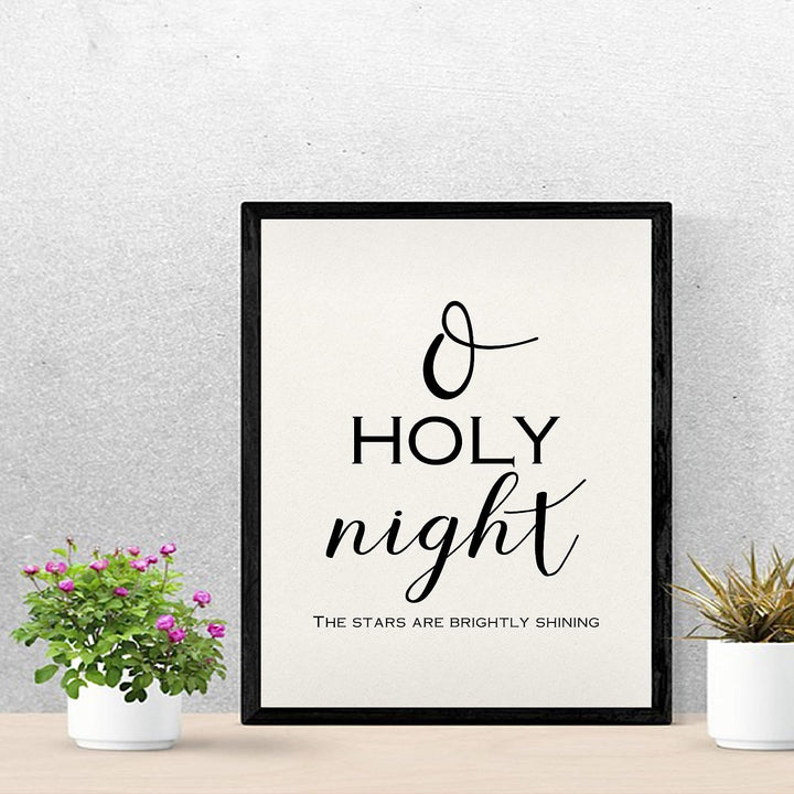 O Holy Night-The Stars Are Brightly Shining Christmas Song Art Decor -11 x 14" Christian Holiday Wall Print -Ready to Frame. Typographic Home-Welcome-Kitchen-Farmhouse Decor. Merry Gift of Faith!