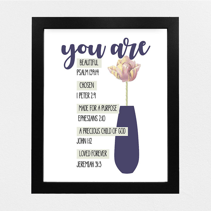 You ARE Beautiful-Chosen-Loved Bible Verse Collection-Wall Art-8x10"-Scripture Wall Print-Ready to Frame. Modern Art Floral Design. Home Decor-Office D?cor-Christian Gifts. Remind Her She&