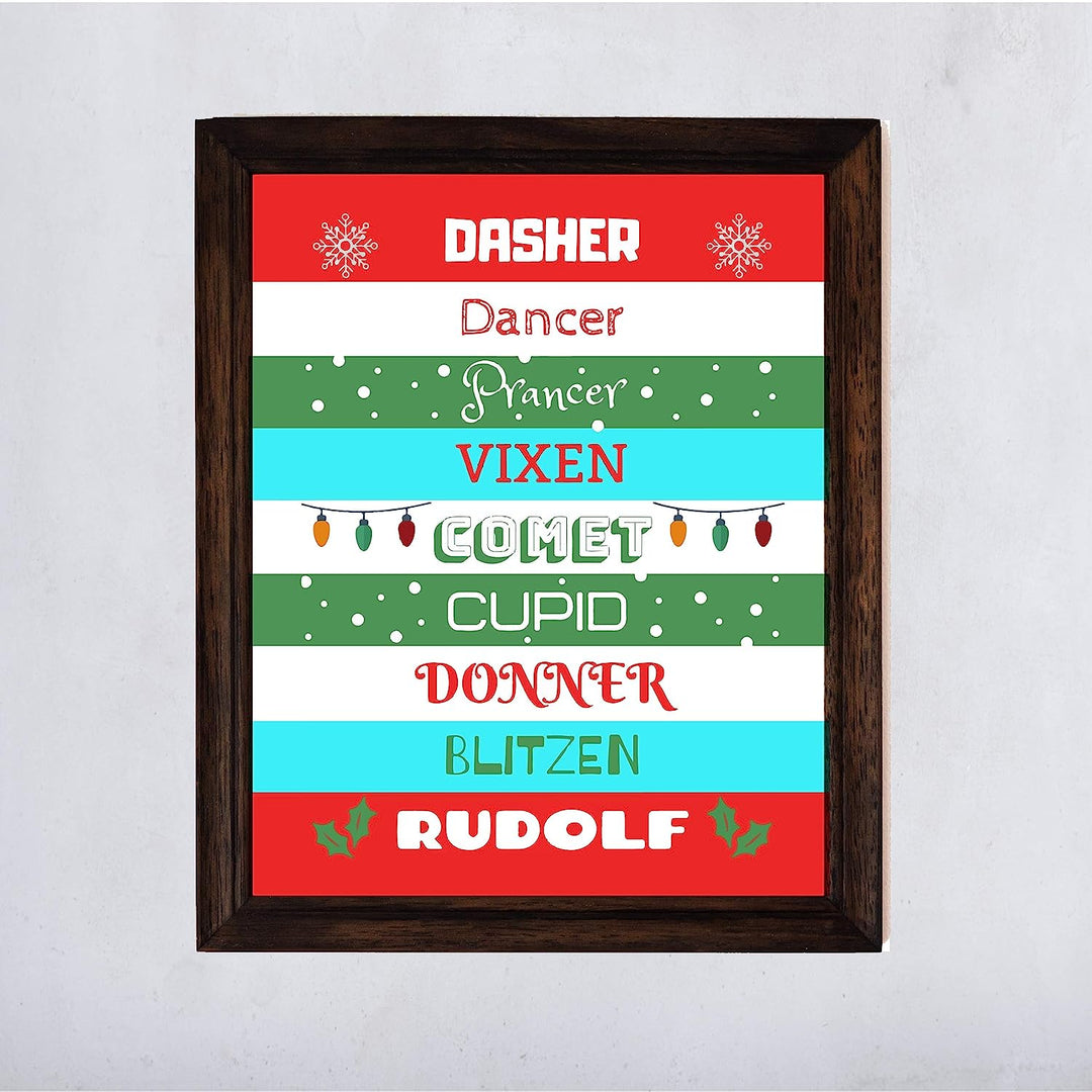 Dasher-Dancer-Prancer-Vixon Christmas Songs Wall Sign -11 x 14" Fun Holiday Art Print -Ready to Frame. Musical Home-Welcome-Kitchen-Farmhouse-Christian Decor. Festive Decoration and Great Gift!