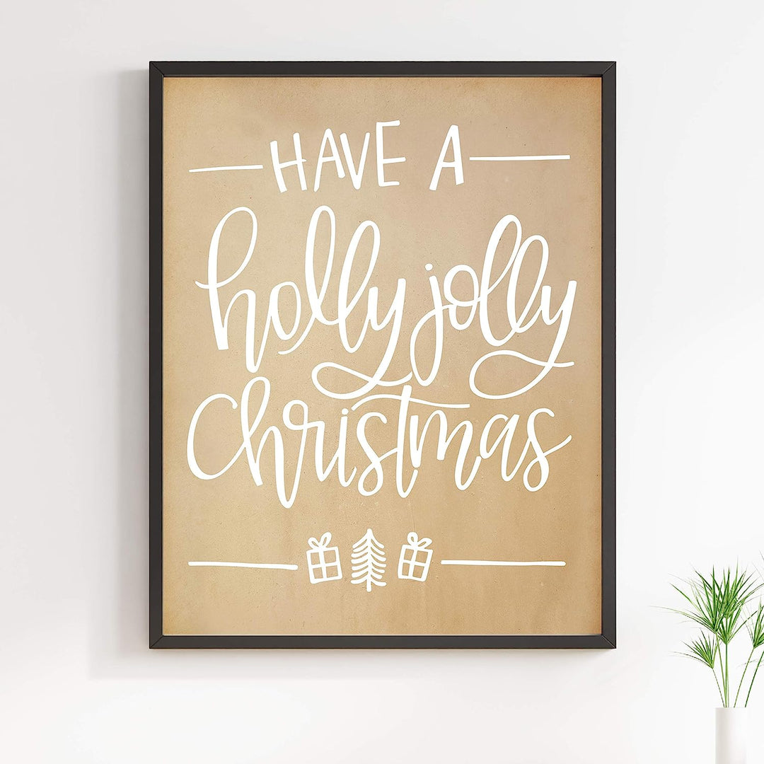 Have A Holly Jolly Christmas Rustic Holiday Wall Art Sign -11 x 14" Christmas Song Art Print -Ready to Frame. Typographic Home-Welcome-Kitchen-Farmhouse Decor. Festive, Merry Decoration for All!