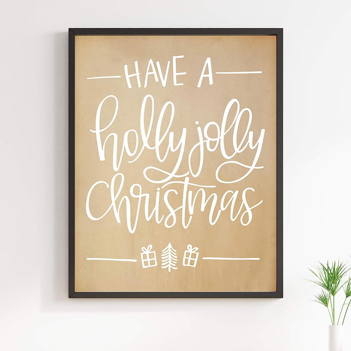 Have A Holly Jolly Christmas Rustic Holiday Wall Art Sign -11 x 14" Christmas Song Art Print -Ready to Frame. Typographic Home-Welcome-Kitchen-Farmhouse Decor. Festive, Merry Decoration for All!