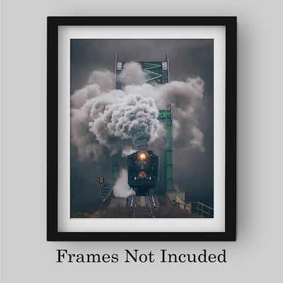 Antique Steam Locomotive Wall Decor Image -8x10" Retro Train Poster Print-Ready to Frame. Railroad Decor for Home-Kids Bedroom-Office-Studio. Perfect Decoration for Game Room-Garage-Man Cave!