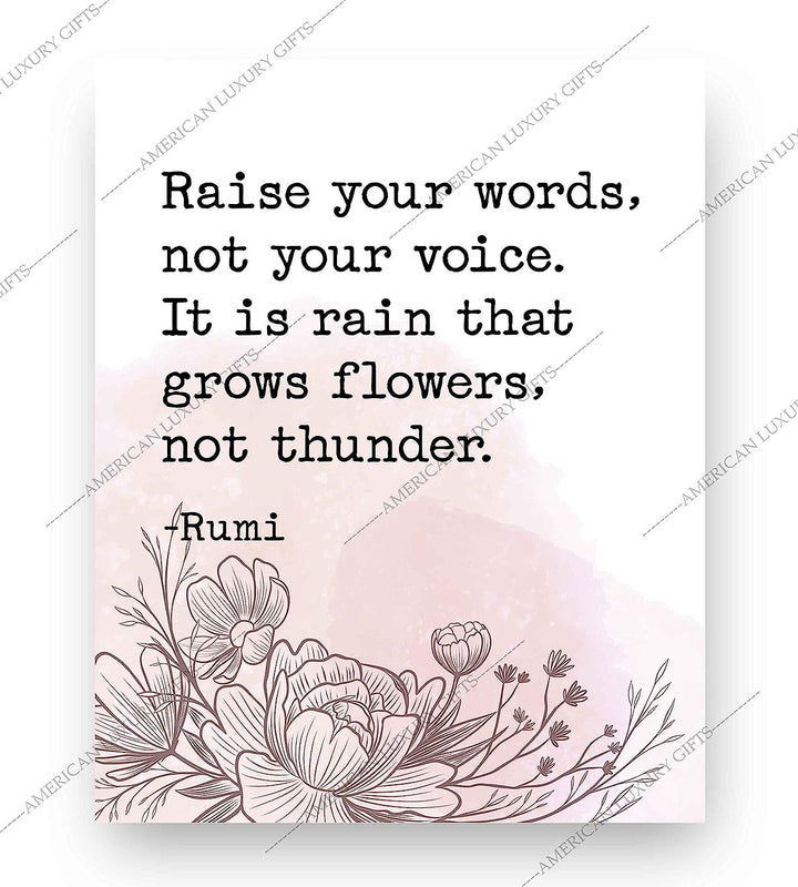 Raise Your Words-Not Your Voice-Rumi Inspirational Quotes Wall Art -8 x 10" Rustic Poster Print-Ready to Frame. Positive Sign for Home-Office-Dorm-Spiritual Decor. Perfect Reminder for Patience!