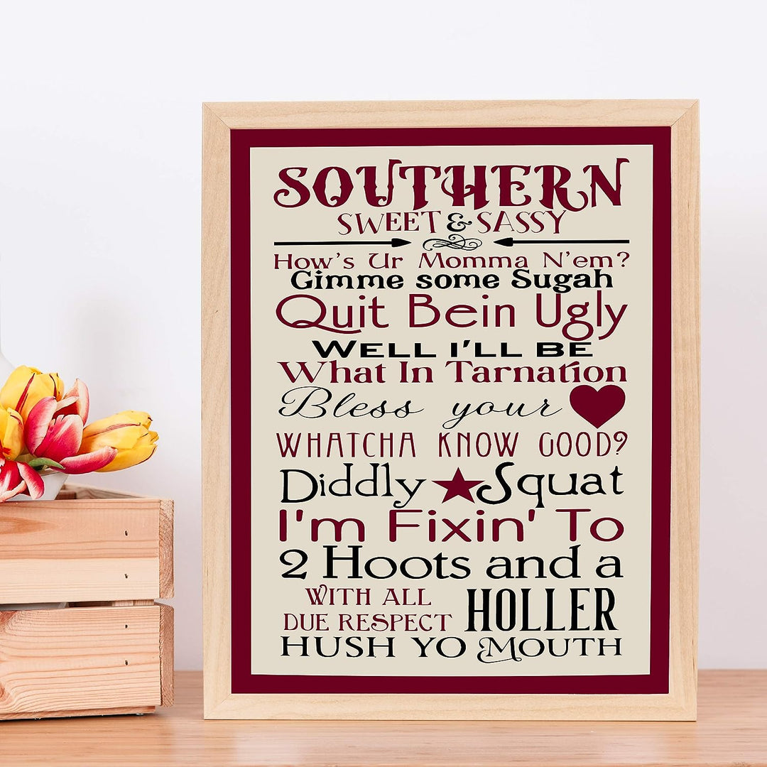 Southern-Sweet &amp; Sassy Country Rustic Wall Art-11 x 14" Decorative Farmhouse Print -Ready to Frame. Chic Decoration for Home-Office-Studio Decor. Perfect Welcome Sign! Great Gift for Southerners!