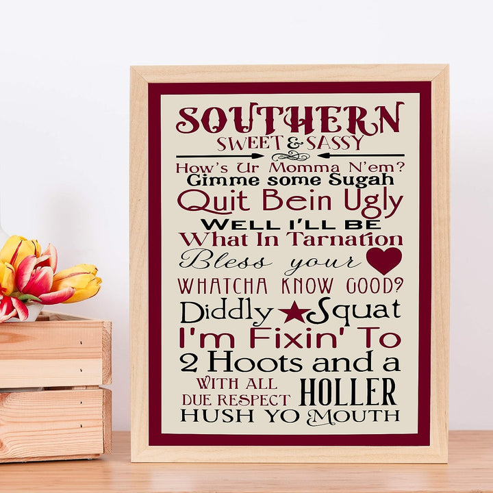 Southern-Sweet &amp; Sassy Country Rustic Wall Art-11 x 14" Decorative Farmhouse Print -Ready to Frame. Chic Decoration for Home-Office-Studio Decor. Perfect Welcome Sign! Great Gift for Southerners!