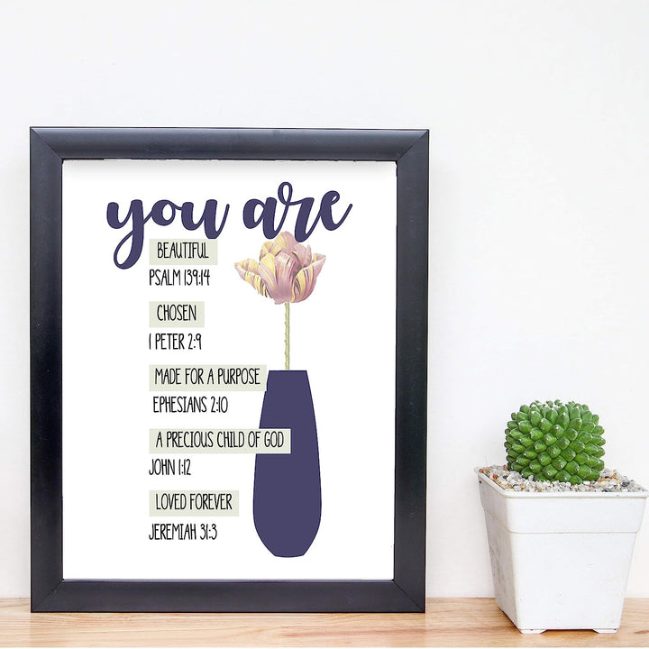 You ARE Beautiful-Chosen-Loved Bible Verse Collection-Wall Art-8x10"-Scripture Wall Print-Ready to Frame. Modern Art Floral Design. Home Decor-Office D?cor-Christian Gifts. Remind Her She&