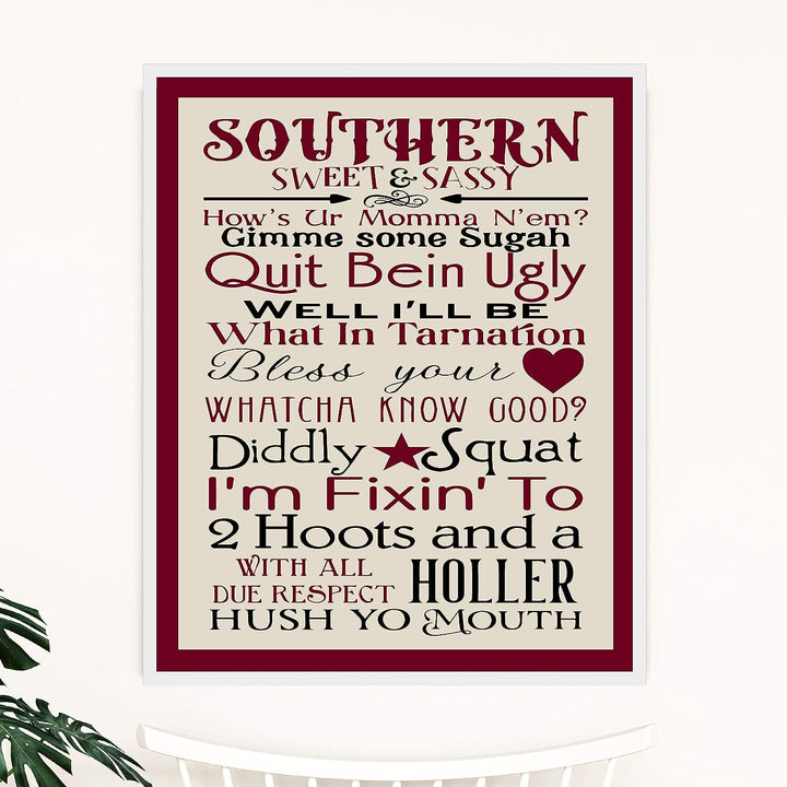 Southern-Sweet &amp; Sassy Country Rustic Wall Art-11 x 14" Decorative Farmhouse Print -Ready to Frame. Chic Decoration for Home-Office-Studio Decor. Perfect Welcome Sign! Great Gift for Southerners!