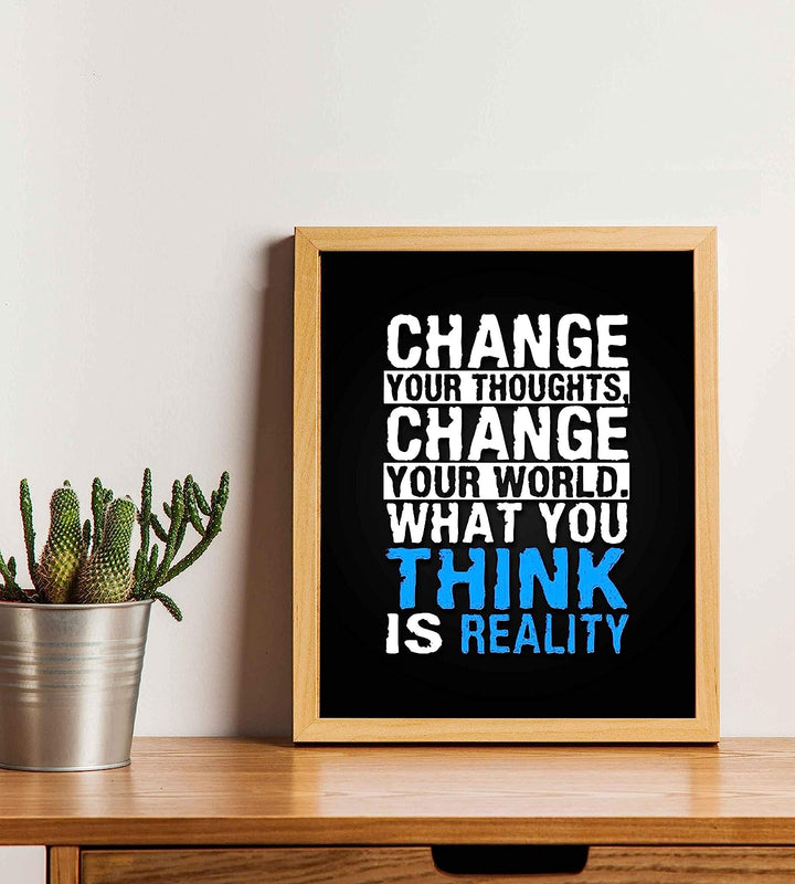 Change Your Thoughts-Change Your World-Life Quotes Wall Art-8 x 10" Motivational Poster Print-Ready To Frame. Inspirational Home-Office-Classroom Decor. Perfect Desk-Cubicle Sign! Be Positive!