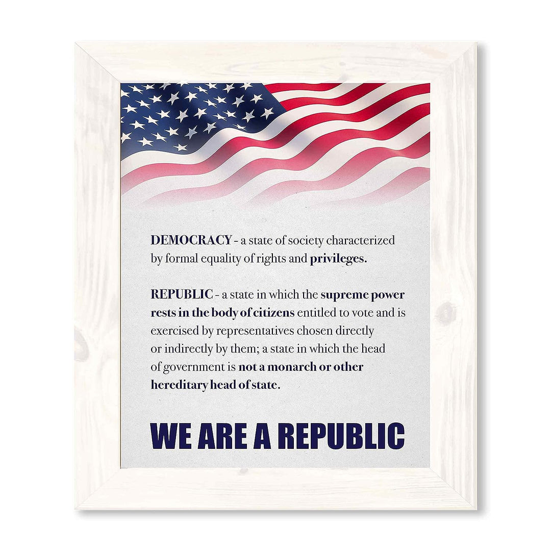 We Are A Republic Patriotic Poster Print -11 x 14" Wall Art Sign-Ready to Frame. Distressed Parchment Replica w/American Flag. Perfect Decor for Home-Office-School-Library. Knowledge on Display!