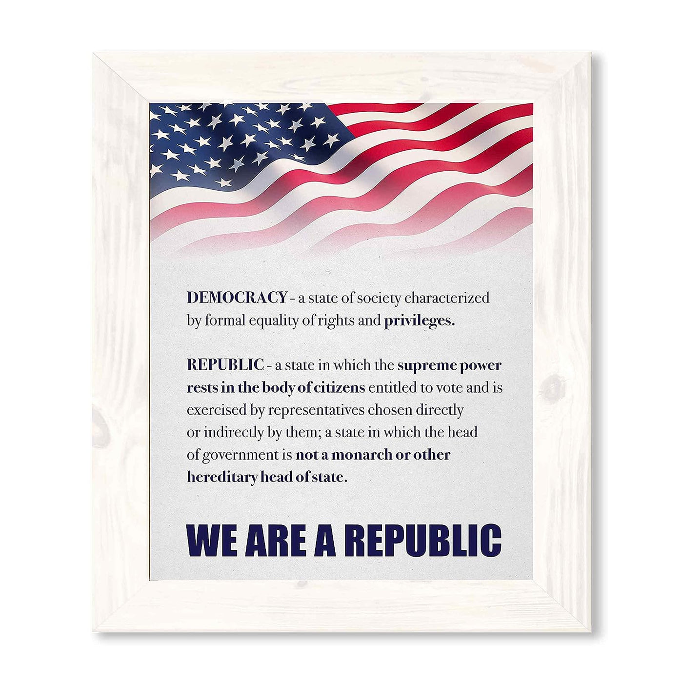 We Are A Republic Patriotic Poster Print -11 x 14" Wall Art Sign-Ready to Frame. Distressed Parchment Replica w/American Flag. Perfect Decor for Home-Office-School-Library. Knowledge on Display!