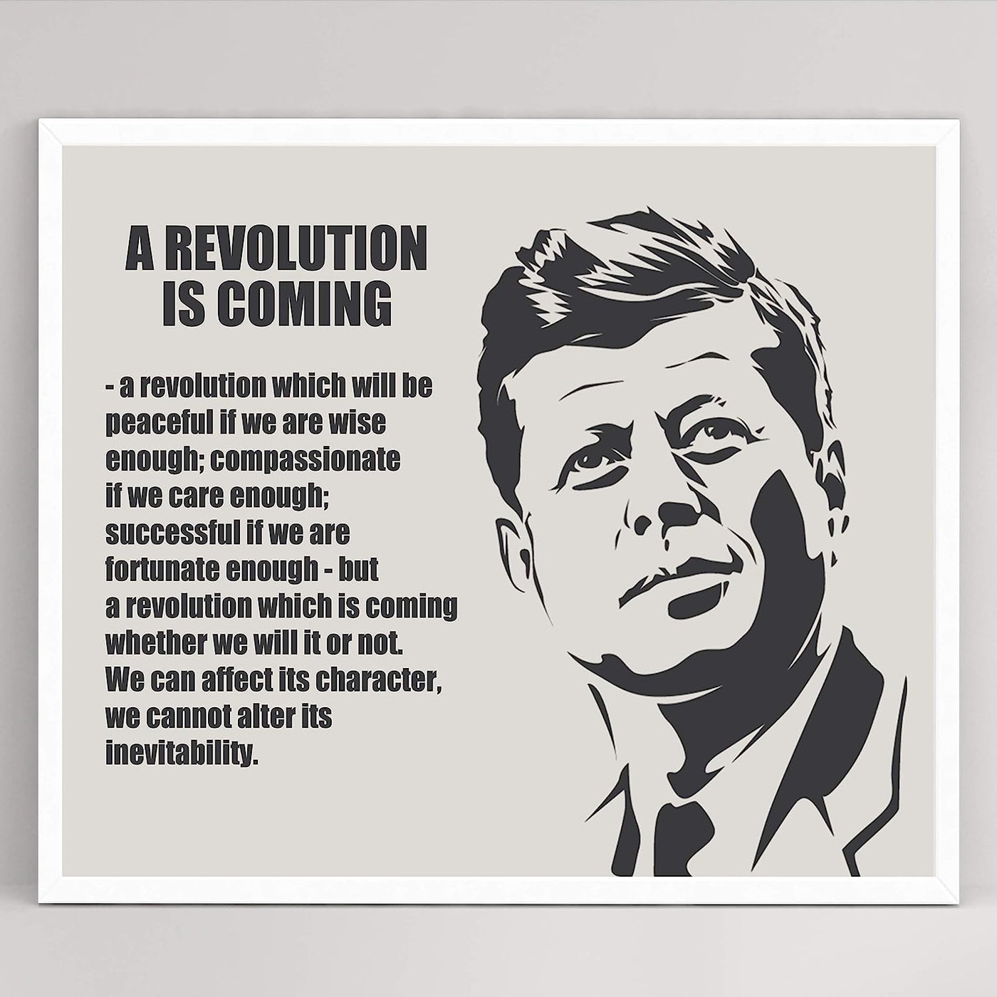 John F. Kennedy Quotes-"A Revolution Is Coming"-10x8" Political Wall Art Print-Ready to Frame. JFK Presidential Portrait Silhouette. Patriotic Home-Office-School-Library Decor! Great Historical Gift!