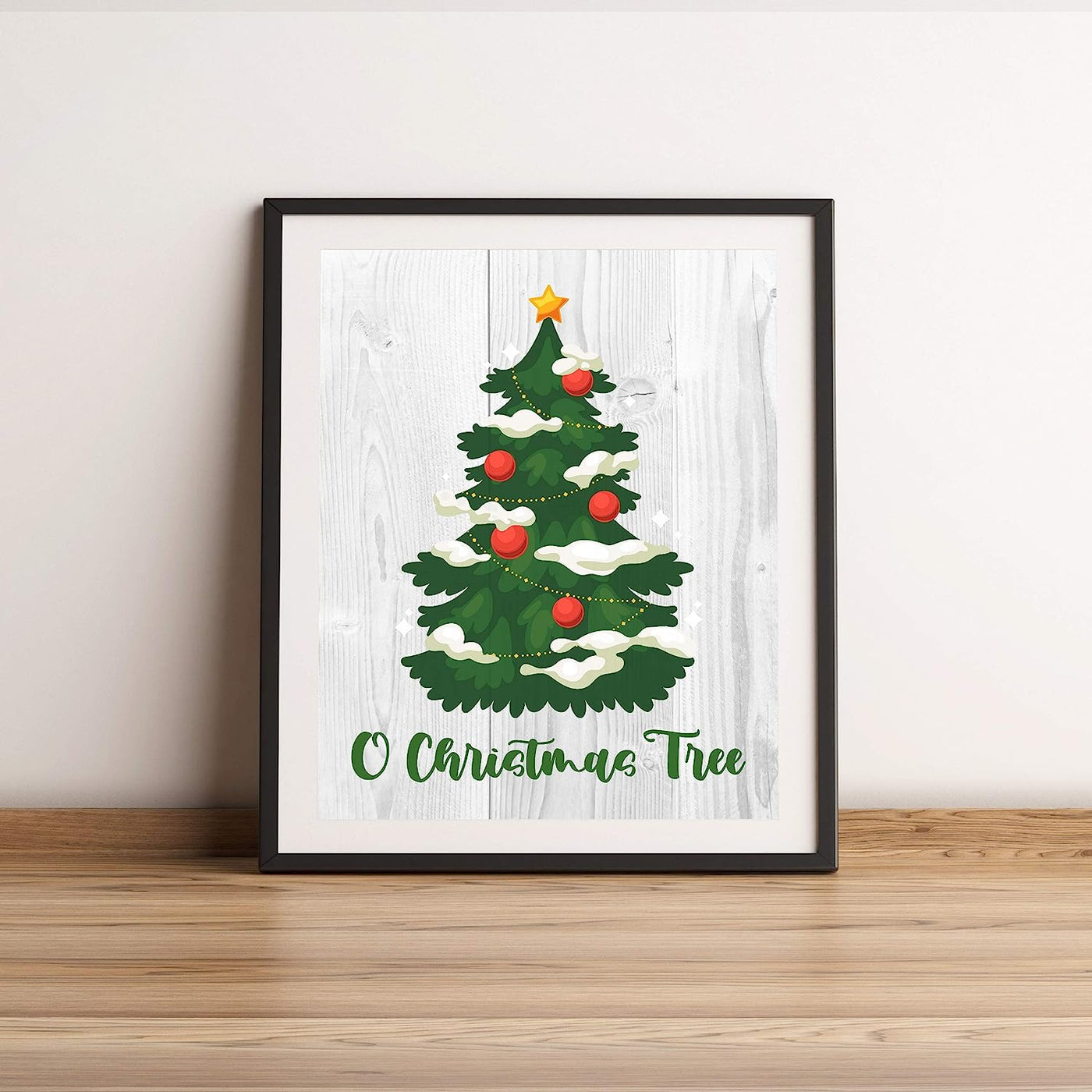 O Christmas Tree Holiday Song Art- Rustic Farmhouse Decor -11 x 14" Christmas Tree Wall Print w/Replica Wood Design-Ready to Frame. Perfect Home-Kitchen-Welcome-Entryway Decor. Printed on Paper.