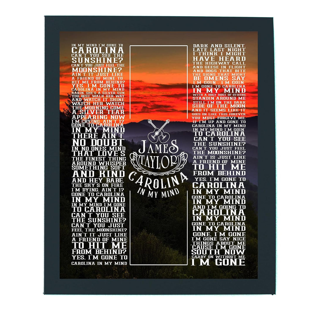 James Taylor-"Carolina In My Mind"-Greatest Hits Wall Sign-11 x 14" Song Art Poster Print-Ready to Frame. Classic Decor for Home-Studio-Bar-Dorm-Cave. Great Gift for All Folk Rock-Country Music Fans!