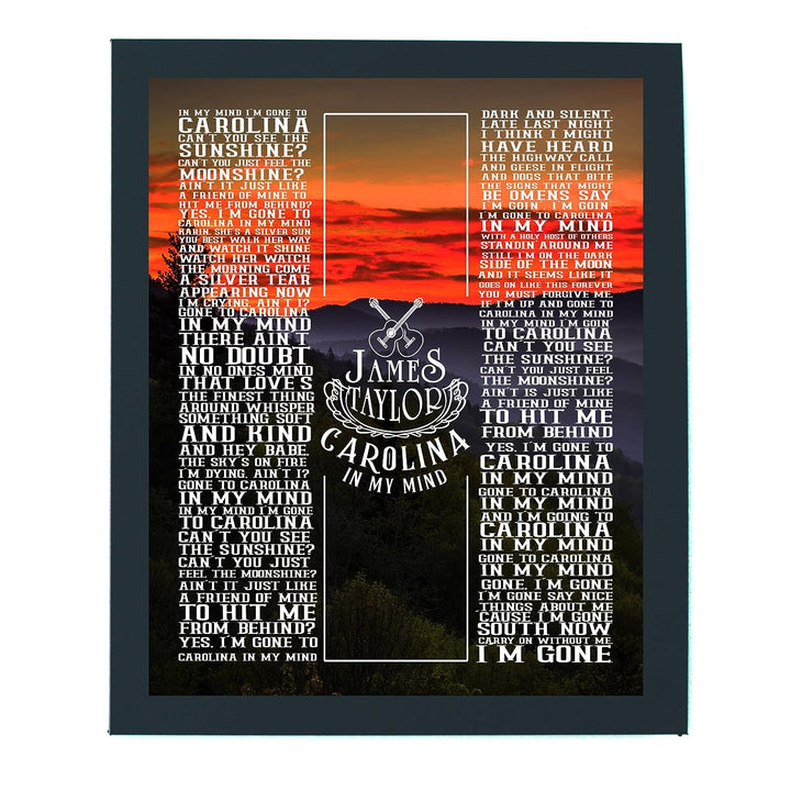James Taylor-"Carolina In My Mind"-Greatest Hits Wall Sign-11 x 14" Song Art Poster Print-Ready to Frame. Classic Decor for Home-Studio-Bar-Dorm-Cave. Great Gift for All Folk Rock-Country Music Fans!