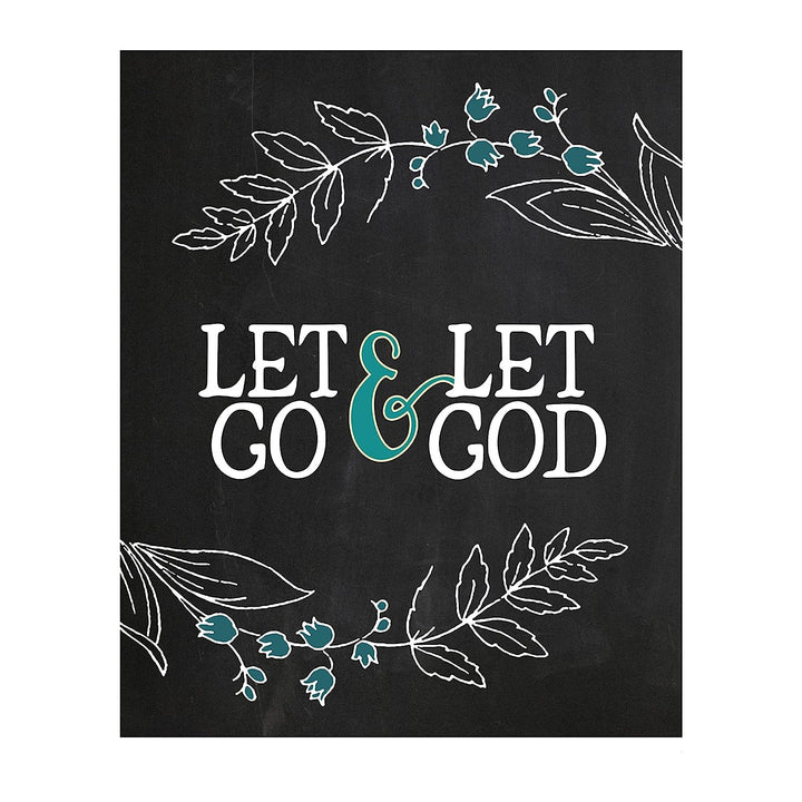 Let Go &amp; Let God Inspirational Quotes Wall Art-8x10" Floral Christian Poster Print-Ready to Frame. Modern Typographic Design. Positive Home-Office-Church Decor. Great Religious Gift! Have Faith!