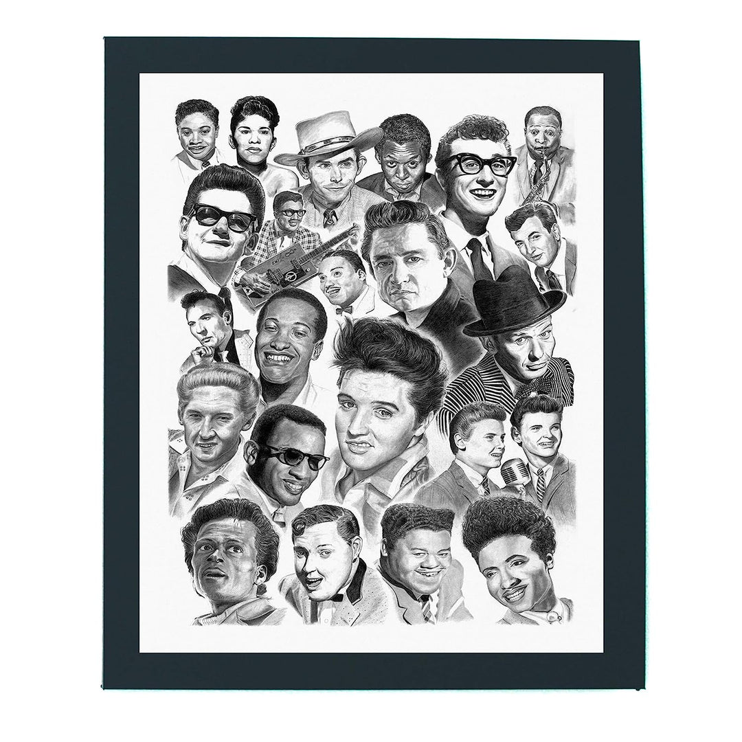 Iconic Music Legends-Greatest Country-Rock-Jazz Artists Wall Sign-11 x 14" Legendary Singers Art Print-Ready to Frame. Rustic Home-Studio-Bar-Dorm-Cave Decor. Great Gift for All Classic Music Fans!