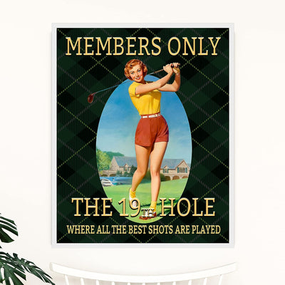 The 19th Hole-Members Only- Vintage Womens Golf Sign-11 x 14" Funny Retro Golf Art Print- Ready to Frame. Home-Office-Club House-Bar-Pub Decor. Great Gift for the Woman Cave & All Golfers!