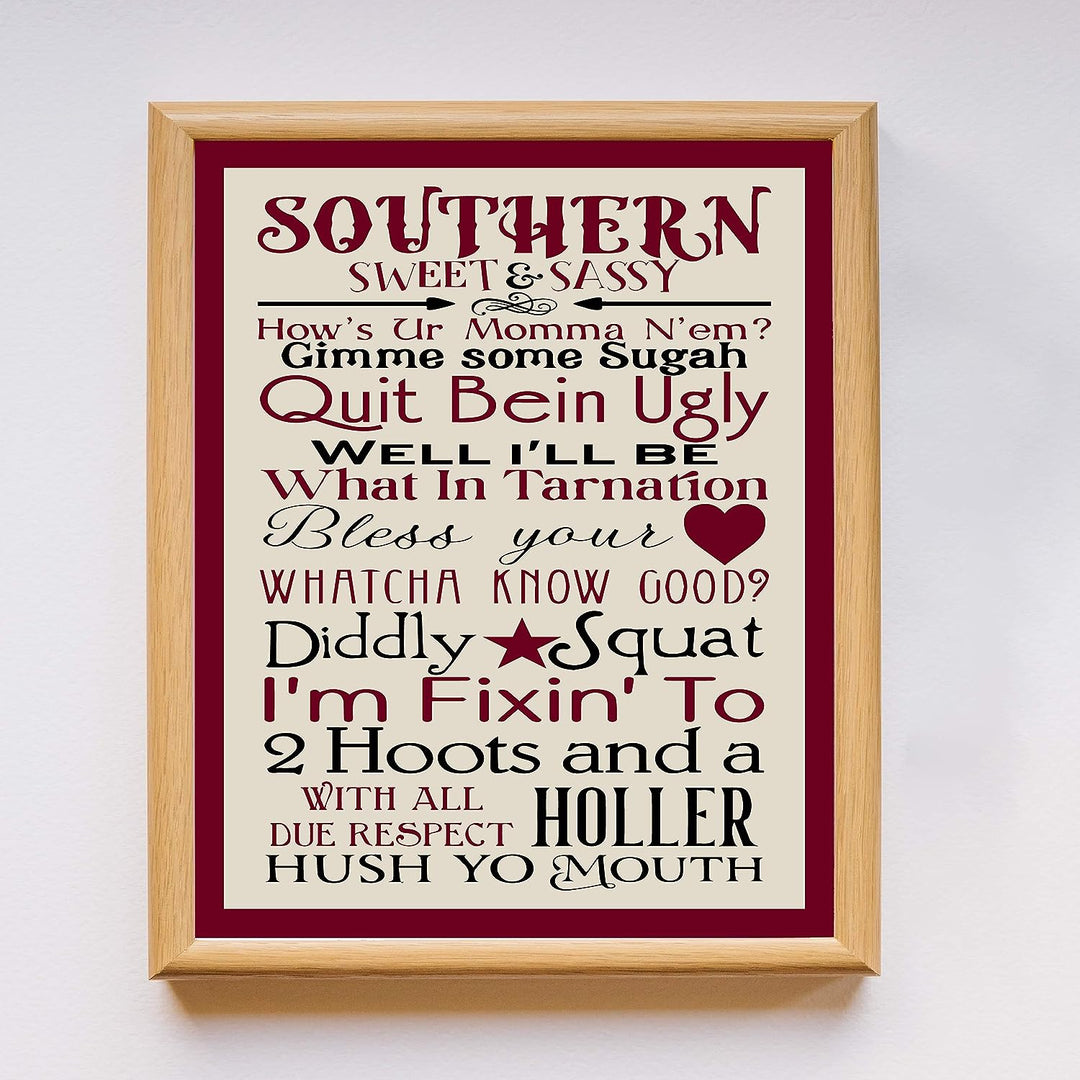 Southern-Sweet &amp; Sassy Country Rustic Wall Art-11 x 14" Decorative Farmhouse Print -Ready to Frame. Chic Decoration for Home-Office-Studio Decor. Perfect Welcome Sign! Great Gift for Southerners!