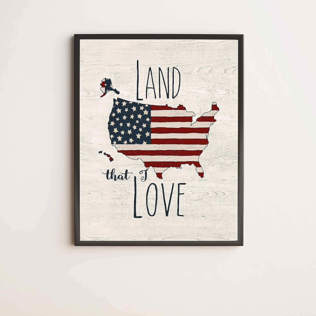 Land That I Love -Patriotic Wall Decor -11 x 14" American Flag USA Print-Ready to Frame. Inspirational Home-Office-School-Garage-Cave Decor. Display Your Patriotism! Printed on Paper-Not Wood.
