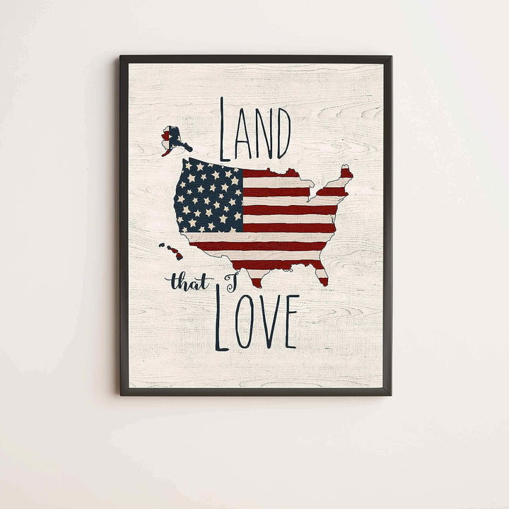 Land That I Love -Patriotic Wall Decor -11 x 14" American Flag USA Print-Ready to Frame. Inspirational Home-Office-School-Garage-Cave Decor. Display Your Patriotism! Printed on Paper-Not Wood.