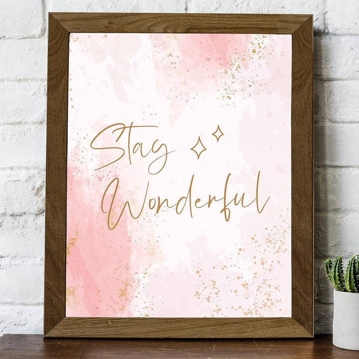 Stay Wonderful Inspirational Quotes Wall Decor -8 x 10" Motivational Women, Teens, &amp; Girls Gold Stars Print -Ready to Frame. Perfect Home-Bedroom-Office-Studio-Salon Decor. Great Daily Reminder!
