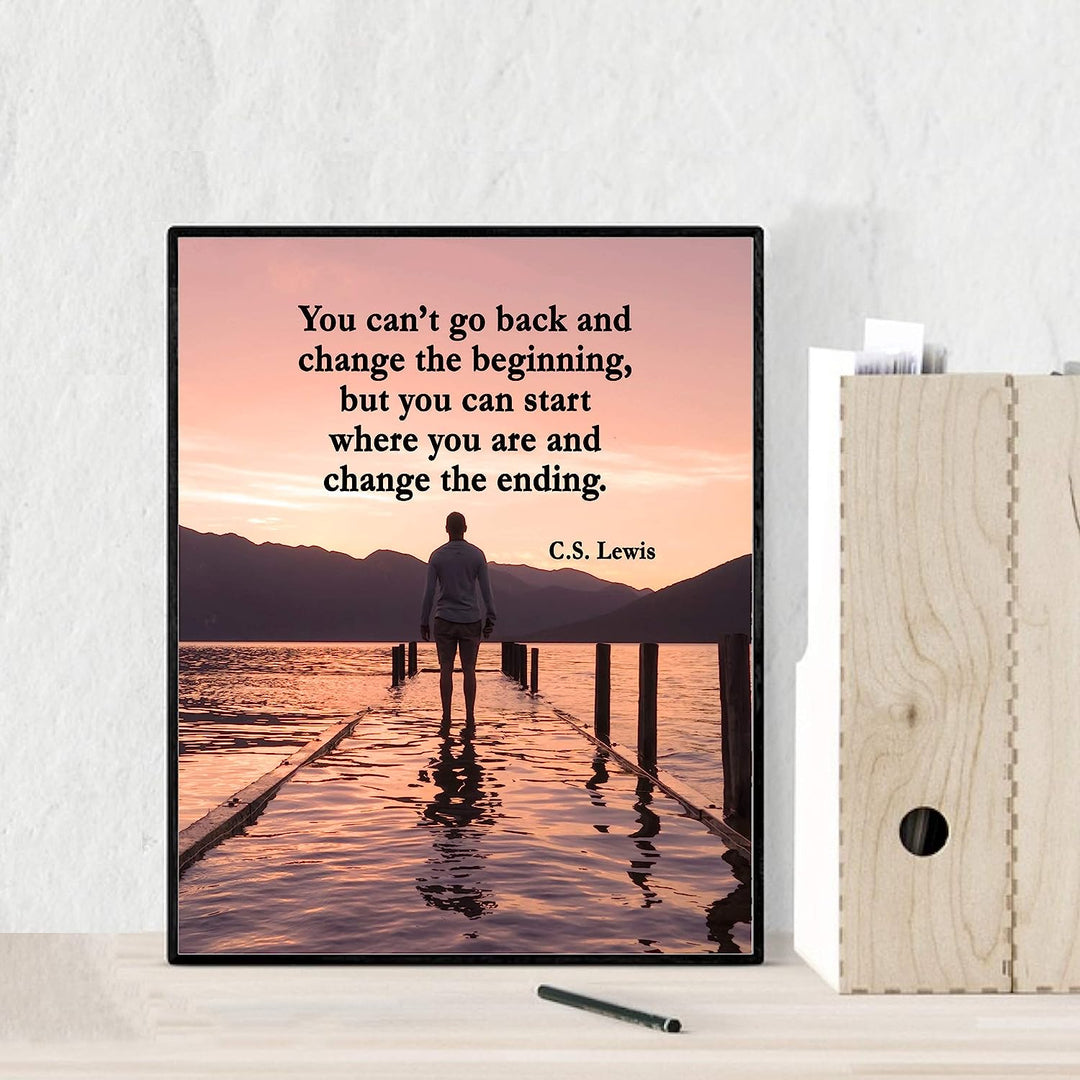 C.S. Lewis Quotes Wall Art-"Start Where You Are &amp; Change the Ending"- 8 x 10" Inspirational Mountain Lake Photo Print-Ready to Frame. Modern Home-Office-School Decor. Great Gift &amp; Life Lesson!