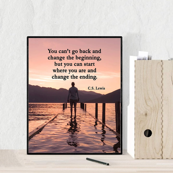 C.S. Lewis Quotes Wall Art-"Start Where You Are &amp; Change the Ending"- 8 x 10" Inspirational Mountain Lake Photo Print-Ready to Frame. Modern Home-Office-School Decor. Great Gift &amp; Life Lesson!