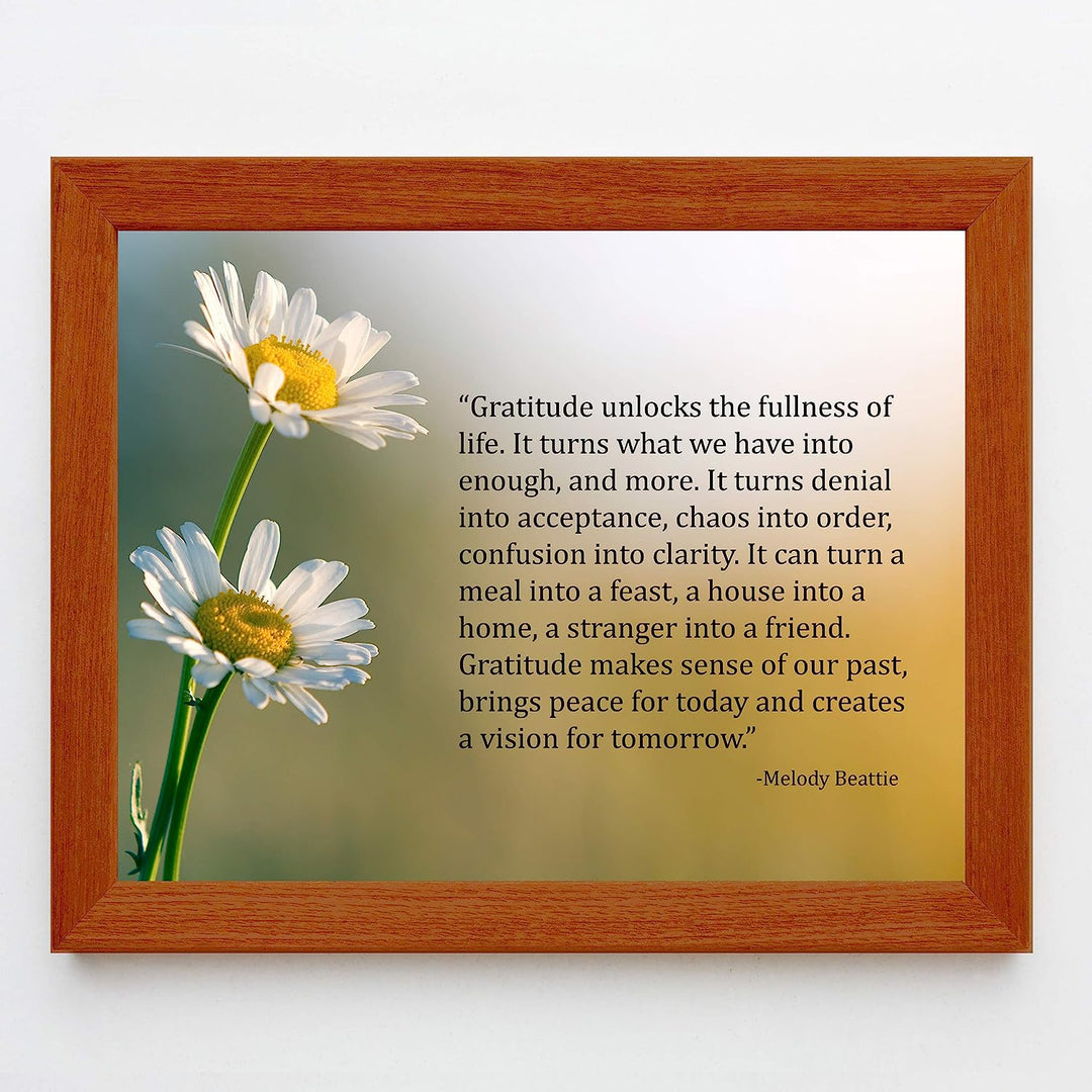 Gratitude Unlocks the Fullness of Life Inspirational Wall Art-10x8" Floral Poster Print-Ready to Frame. Quote By Melody Beattie. Motivational Home-Office-School-Library Decor. Great Advice for All!