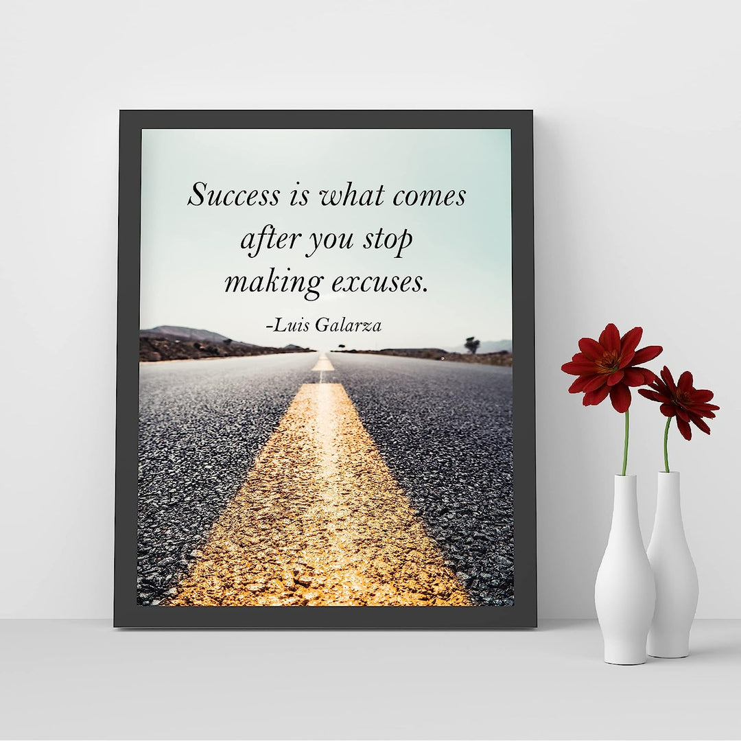 Success Comes After You Stop Making Excuses Motivational Wall Decor-8 x 10" Typographic Highway Photo Print -Ready to Frame. Inspirational Home-Office-Work-Gym Decor. Great Gift of Motivation!