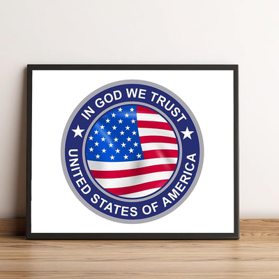 In God We Trust- Patriotic American Flag Wall Art -8 x 10" United States of America Seal Print -Ready To Frame. Christian Decor for Home-Office-Garage-Bar-Cave. Show Your Love of God and USA!