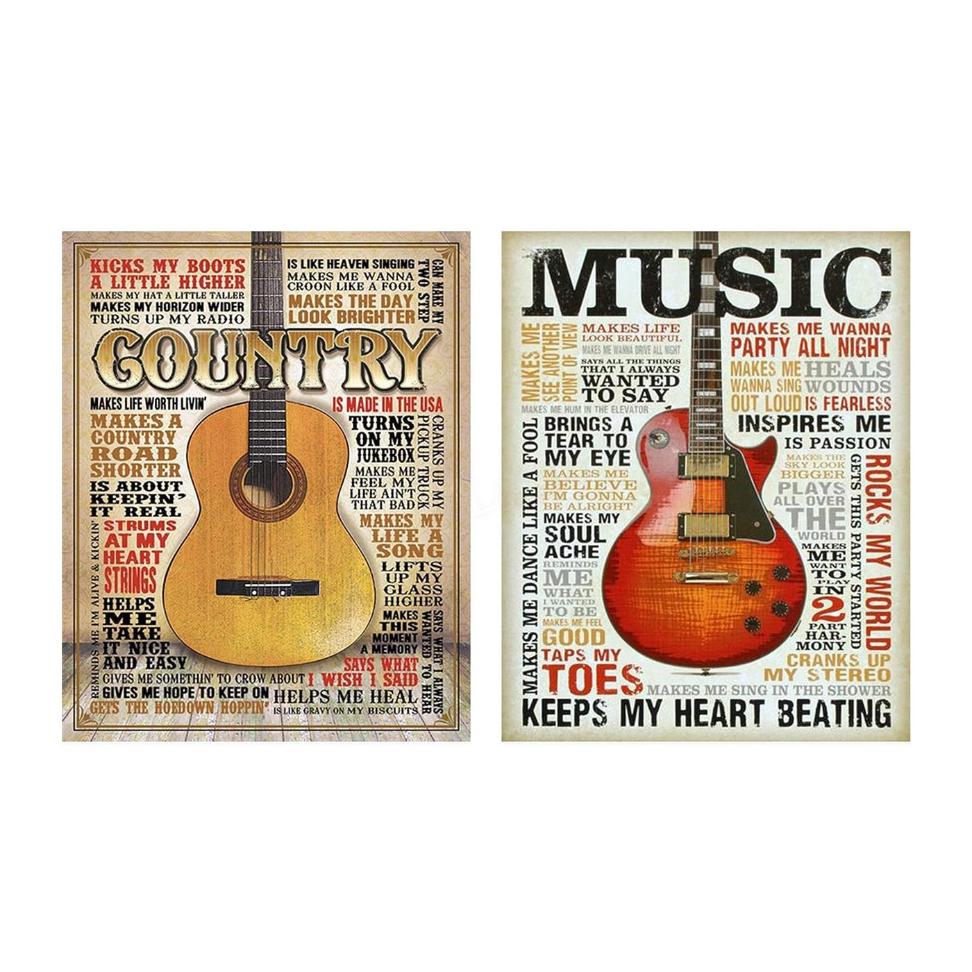 All Music- Country- Guitar Lovers Quotes Wall Art Set (2) 8 x 10's Funny Wall Print- Ready To Frame-Typography Print of Fun Music Sayings. Home- Office- Bar Decor. Perfect Gift for All Music Fans.