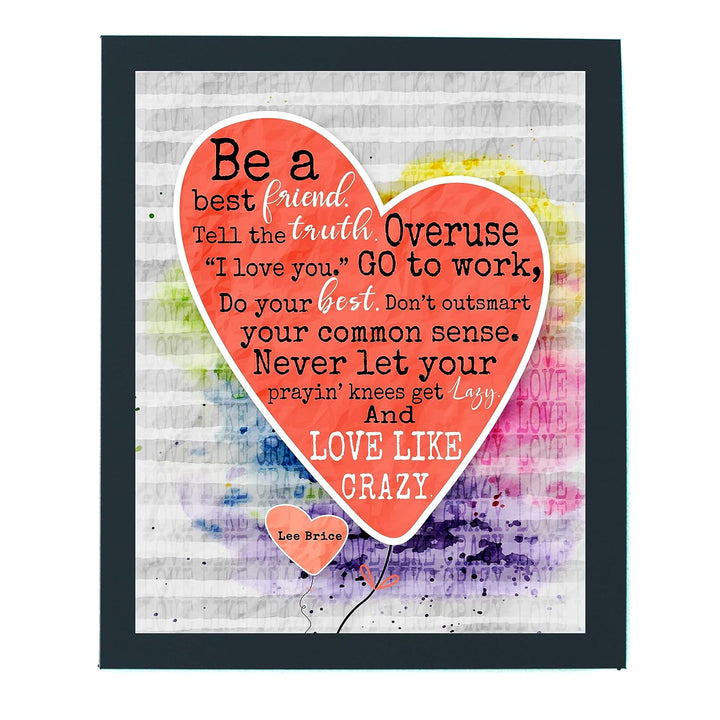 Lee Brice-"Love Like Crazy" Song Lyric Wall Art -11 x 14" Rustic Music Print-Ready to Frame. Typographic Heart Design. Perfect Home-Studio-Bar-Dorm-Cave Decor. Great Gift for Country Music Fans!
