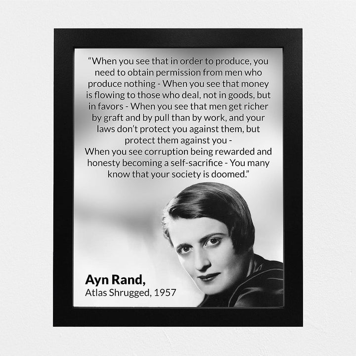 Ayn Rand Quotes-"Atlas Shrugged"-8 x 10" Typographic Political Wall Art Print w/Photo Image-Ready to Frame. Motivational Decor for Home-Office-Classroom-Library. Perfect Gift for History Fans!