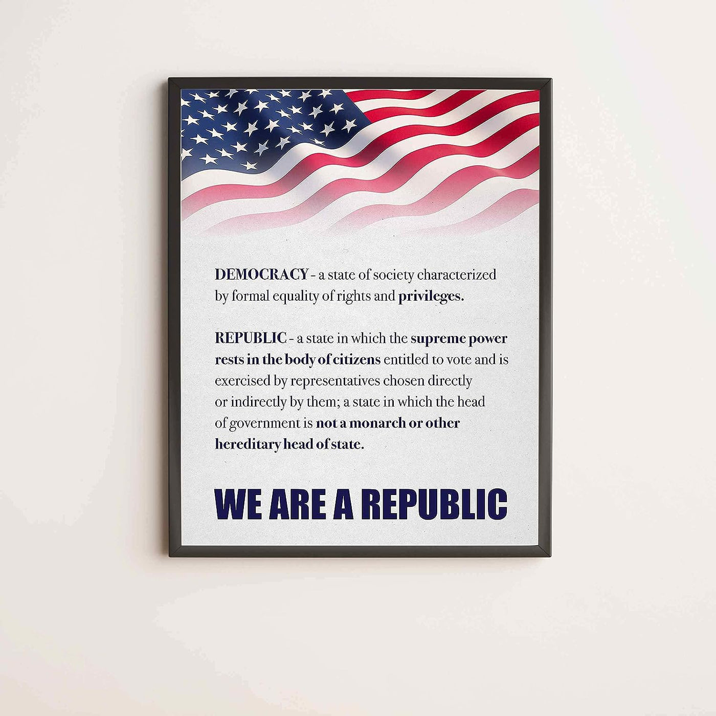 We Are A Republic Patriotic Poster Print -11 x 14" Wall Art Sign-Ready to Frame. Distressed Parchment Replica w/American Flag. Perfect Decor for Home-Office-School-Library. Knowledge on Display!