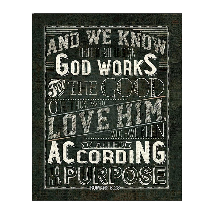 God Works All Things-Romans 8:28 Bible Verse Wall Art- 8x10-Rustic Sign Typography Image Ready To Frame- Scripture Wall Art-Home D?cor, Office D?cor-Christian Gifts. Inspiring &amp; Encouraging Verse.