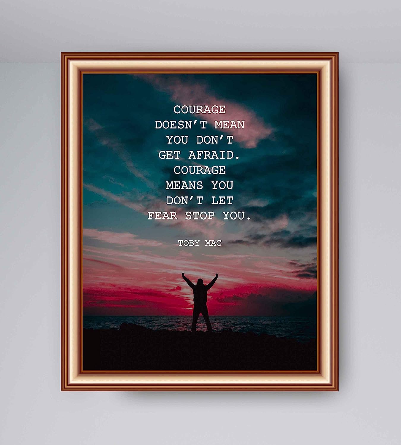 Courage Means You Don't Let Fear Stop You-Toby Mac Quotes Wall Art-8 x 10" Purple Sunset Typographic Poster Print-Ready to Frame. Inspirational Home-Studio-Office Decor. Perfect Life Lesson!