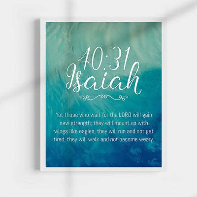 Isaiah 40:31-"Those Who Wait for the Lord Will Gain New Strength" Bible Verse Wall Art -11 x 14" Abstract Scripture Wall Print- Ready to Frame. Christian Home-Office-Sunday School-Church Decor.