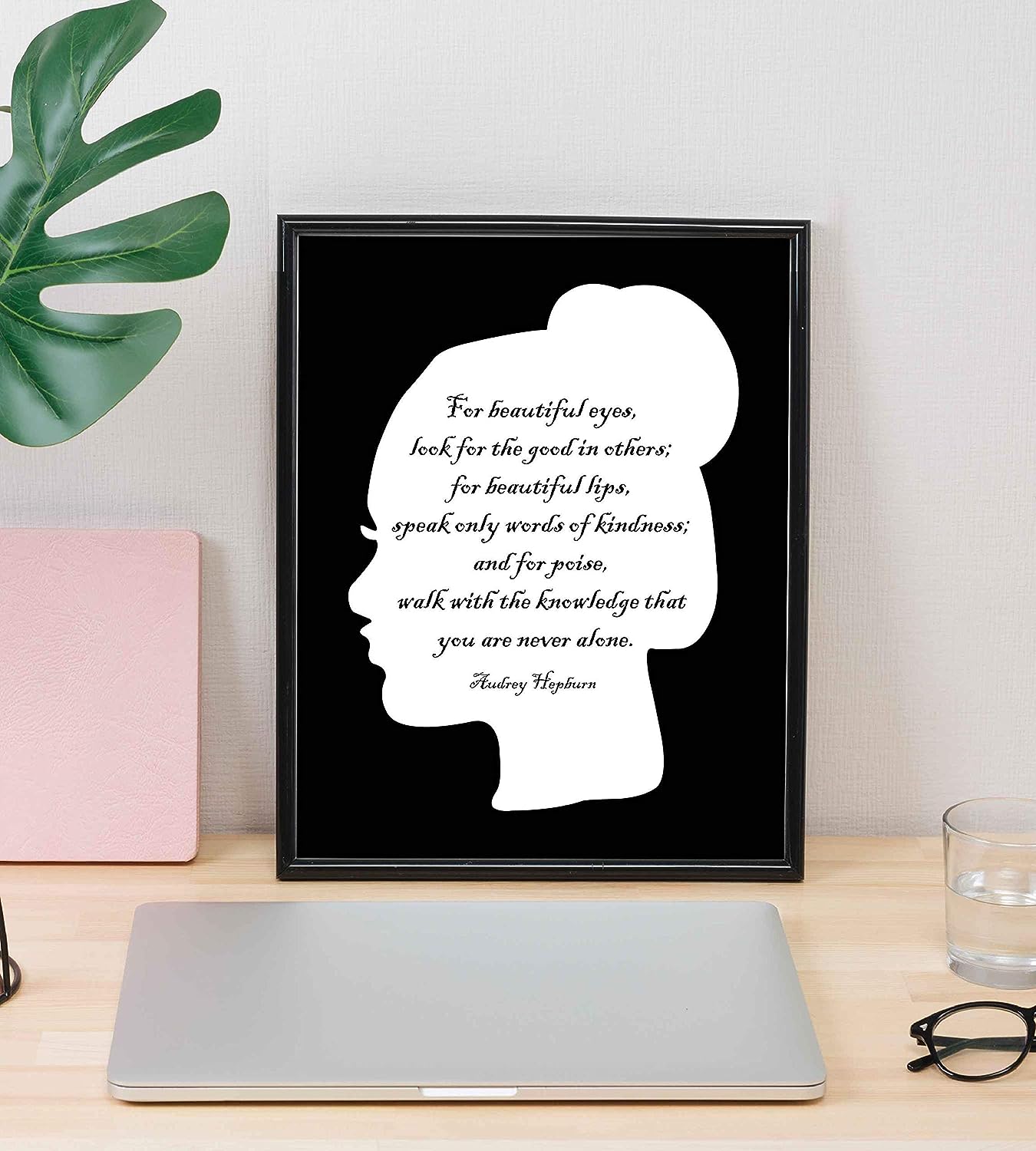 Audrey Hepburn-"Beautiful Eyes Look for the Good in Others"-Inspirational Quotes Wall Art- 8 x 10" Poetic Silhouette Poster Print-Ready to Frame. Home-Bedroom Decor. Perfect for Beauty Salon!