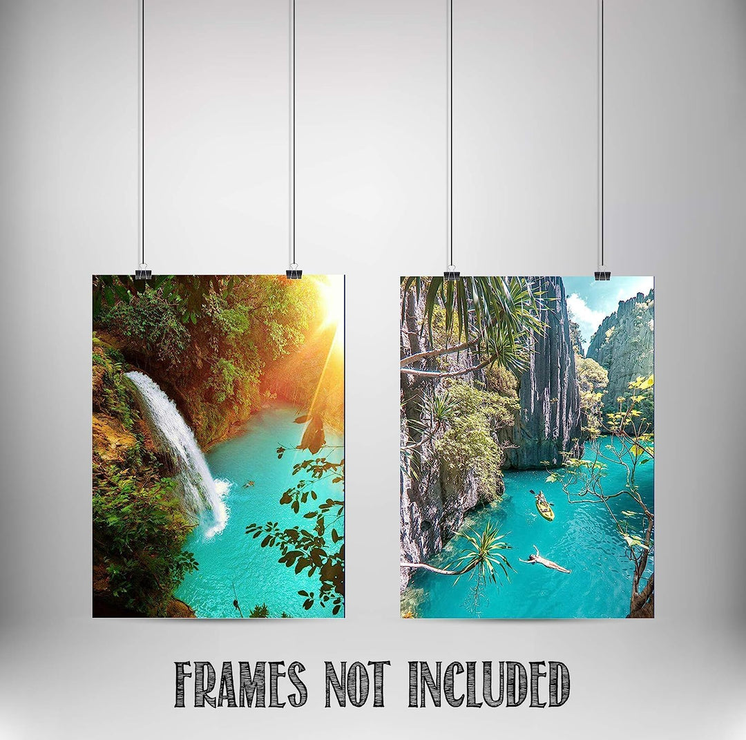 Tropical Waterfall Lagoons- 2 Print Set Wall Art- Matching 8 x 10&
